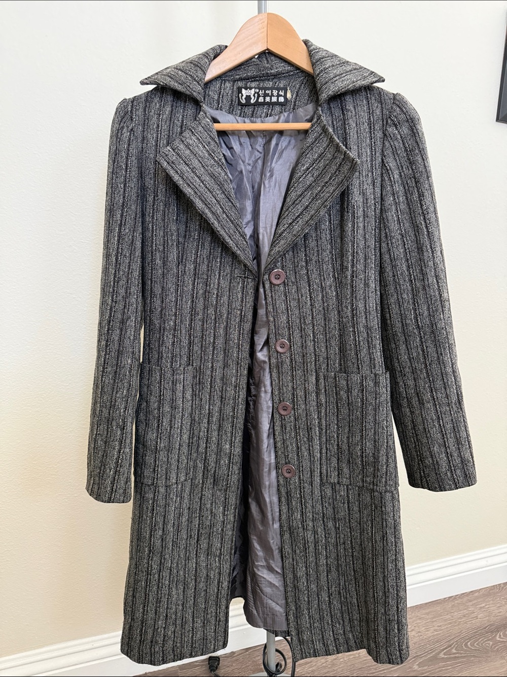 Men's Tailored Gray Ribbed Pea Coat